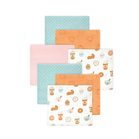Little Treasure Hudson Baby Girls Cotton Poly Flannel Receiving Blankets 7-Pack, Orange Pumpkin Spice, 30x30 inches