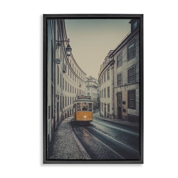 Stupell Industries Industrial Trolley Car Cityscape Black Floating Frame Canvas Art, 17 x 25, by Erin Marie