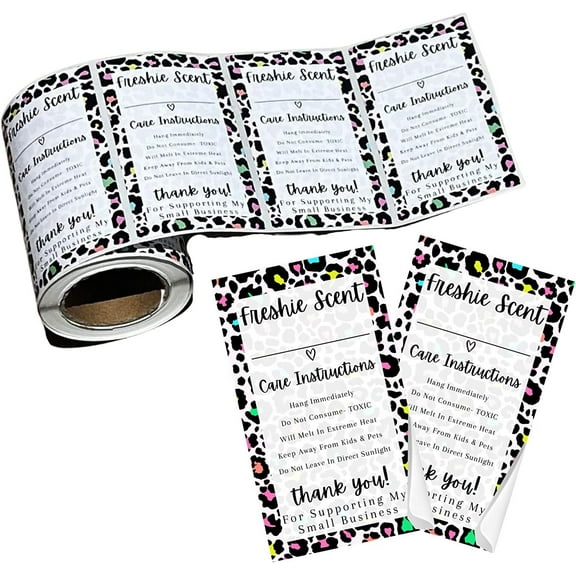 Freshie Warning Care Instruction Card Stickers  200 Sticker Roll  2x3.5 Write in Your Scent Line Rainbow Leopard Pink for Scented Bead Molds Aroma Oil Freshie Silicone Its Getting Hot Labels