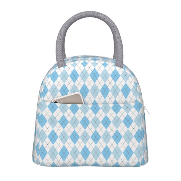 Easygdp Blue and White Squares Bolsa de Almuerzo Insulada Grande, Forro de Aluminio, Diseño Espacioso, a Prueba de Fugas, Ideal para Trabajo, Picnics, Viajes y Actividades al Aire Libre