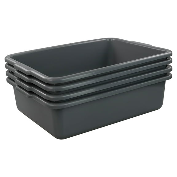 BEGALE Large 23L Rectangular Plastic Commercial Bus Tubs, Gray, 4 Pack