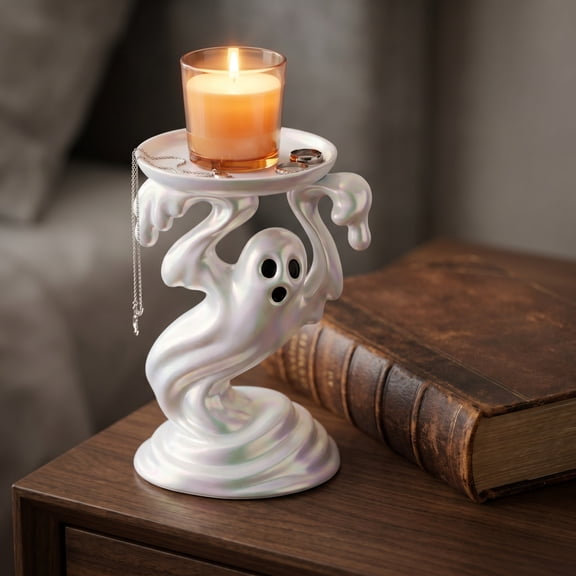 2026 New Drippy Ghost Pedestal, 7.1 Inch Candle Holder for 3-wick, Candle Holder for Halloween Fall Decor Indoor, Unique Christmas Halloween Decorations Ghost Halloween Decorations Indoor