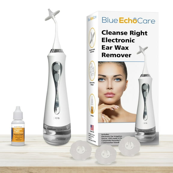 Cleanse Right - Electronic Ear Wax Remover- Includes USA MADE Ear Drops, 3 USA MADE REUSABLE, DISHWASHER FRIENDLY TIPS, ear cleaner system, device, ear wax removal tool kit