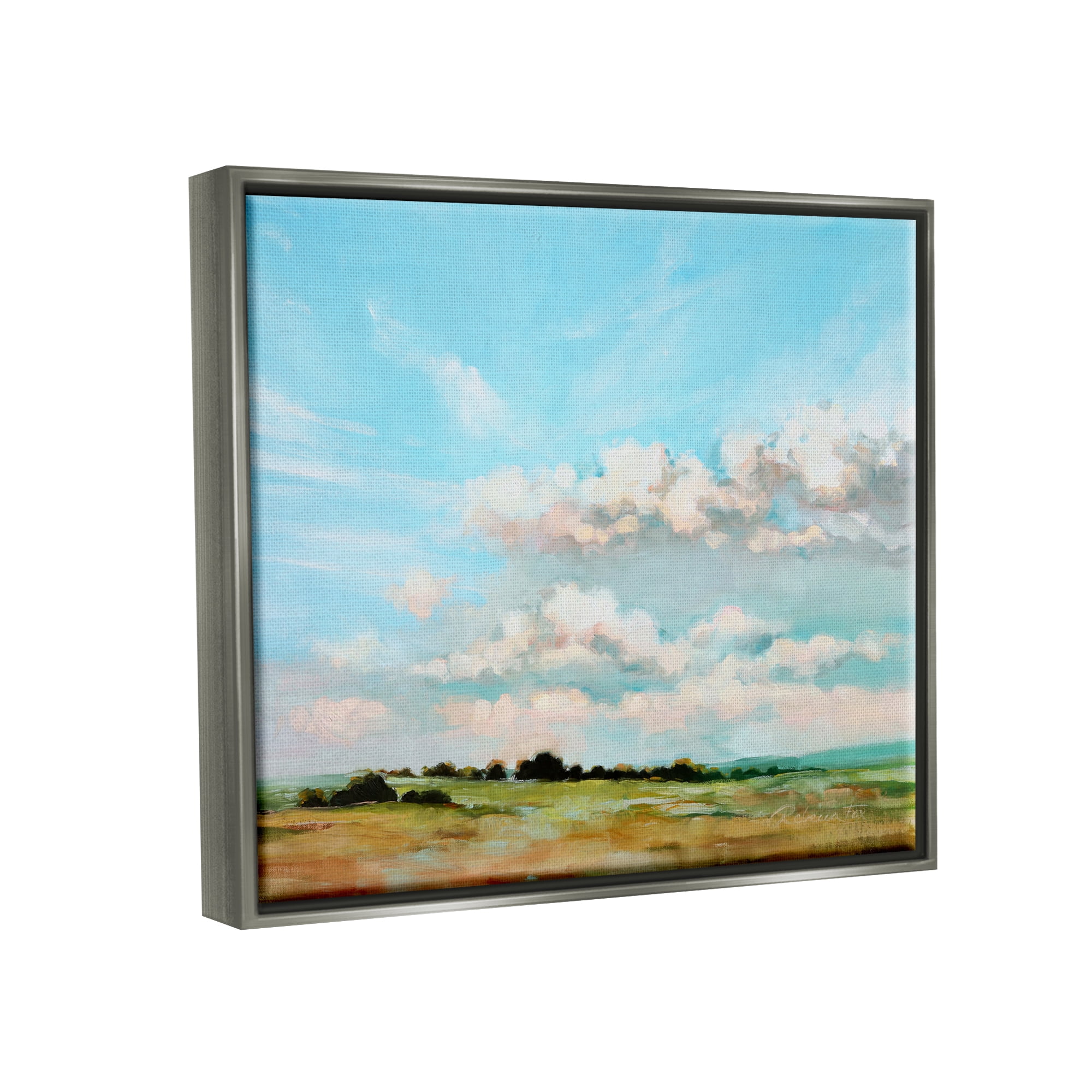 Stupell Industries Cloudy Landscape Painting Nature Painting Gray Floater Framed Art Print Wall Art, 31 x 25