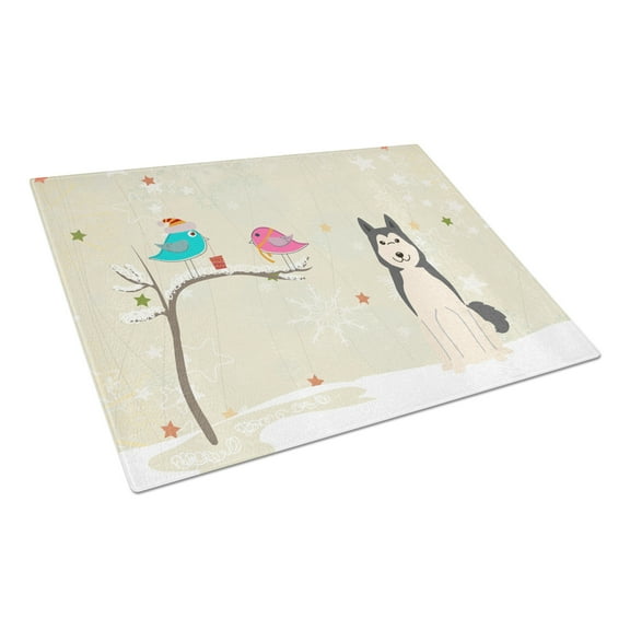 Caroline's Treasures Christmas West Siberian Laika Spitz Glass Cutting Board Large