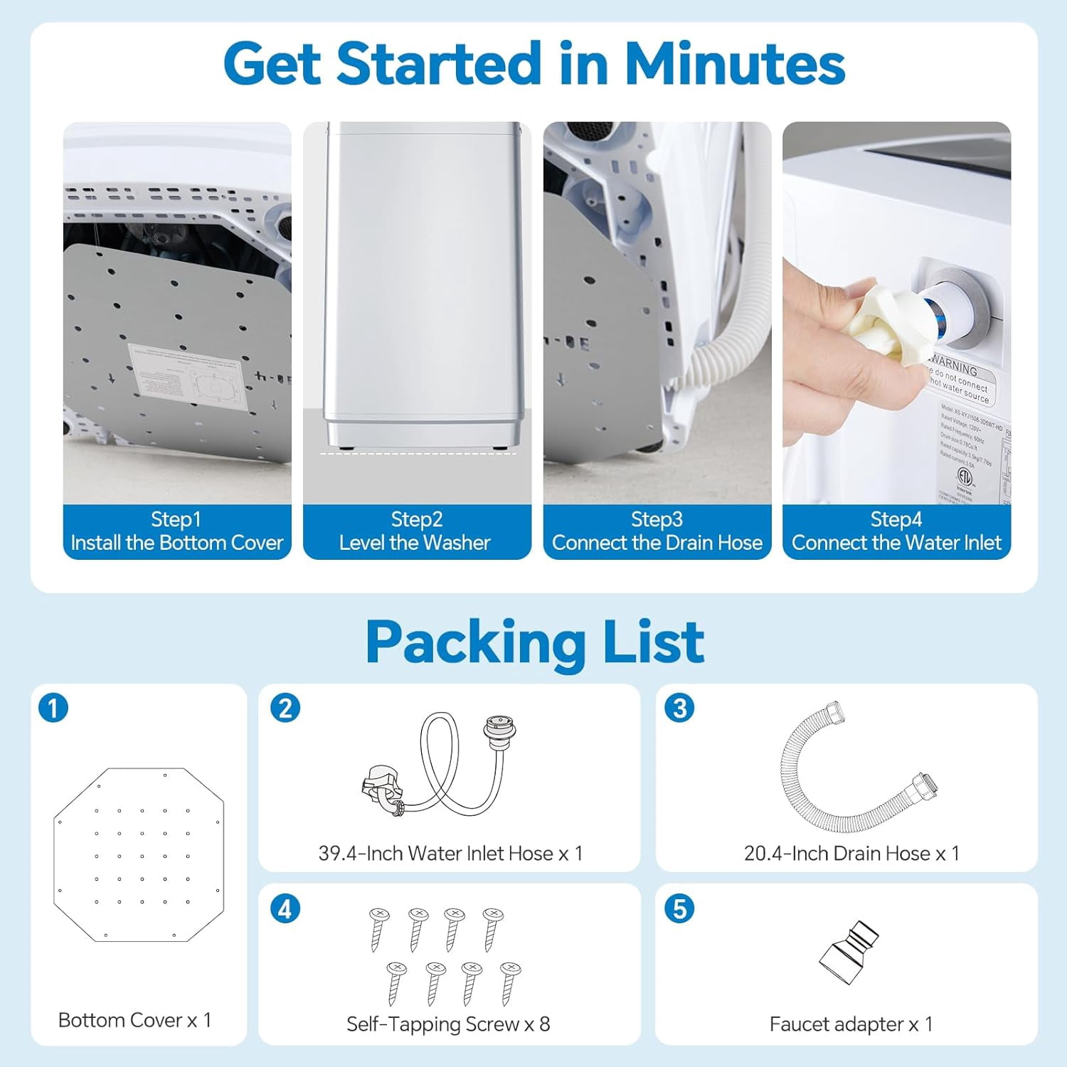 G-Ocean Portable Washing Machine, 1.06 Cu.ft/7.7lbs Full-Automatic Mini Compact Laundry Washer, Stainless Steel Drum, 10 Wash Cycles, Auto-Balance Detection for Home, Apartment, White