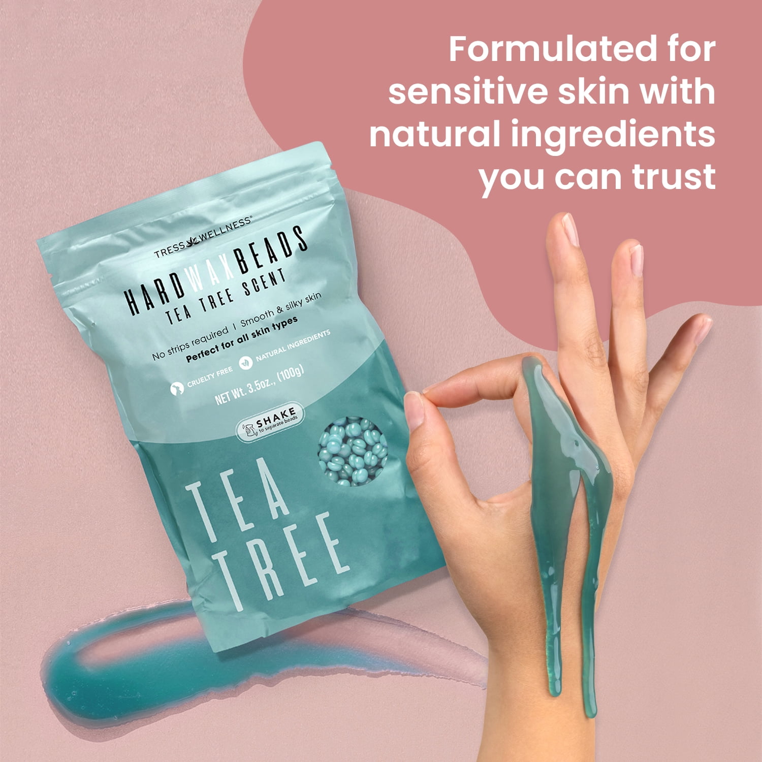 Tress Wellness Hair Removal Waxing Kit for Men & Women with Hard Wax Beads, Pink