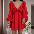 thumbnail image 4 of Vestido Vestido corto informal para mujer, cuello en V profundo, traje diario de cintura alta para mujer (rojo L) Cgtredaw Rojo T L para Mujer, 4 of 6