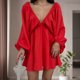 thumbnail image 4 of Vestido Vestido corto casual para mujer Traje diario de cintura alta con cuello en V profundo para mujer (Rojo S) Kuymtek Rojo T S para Mujer, 4 of 6