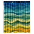 thumbnail image 1 of ABPHQTO Cortina de ducha de poliéster impermeable con ondas amarillas y verdes con diseño abstracto y ganchos 150x180 cm, 1 of 1