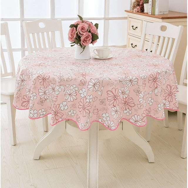 Round Vinyl Lace Tablecloth Waterproof PVC Plastic Wipeable Spillproof Peva Heavy Duty Stainproof Oilcloth Tablecloth for Card Table$Round PVC Oilcloth Lace Tablecloth