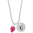 thumbnail image 1 of Delight Jewelry Silvertone Large 3-D Hot Pink Strawberry with Crystals Silvertone Script Initial Disc - O - Charm Necklace, 20"+3", 1 of 4