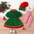 thumbnail image 2 of KelaJuan Toddler Girl Christmas Elf Costume Contrast Color Short Sleeve Doll Collar Dress + Hat + Striped Socks Outfit, 2 of 6