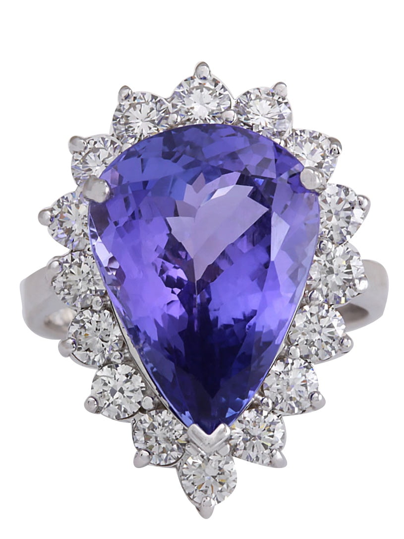 10.06CTW Natural Blue Tanzanite And Diamond Ring In 14K White Gold by