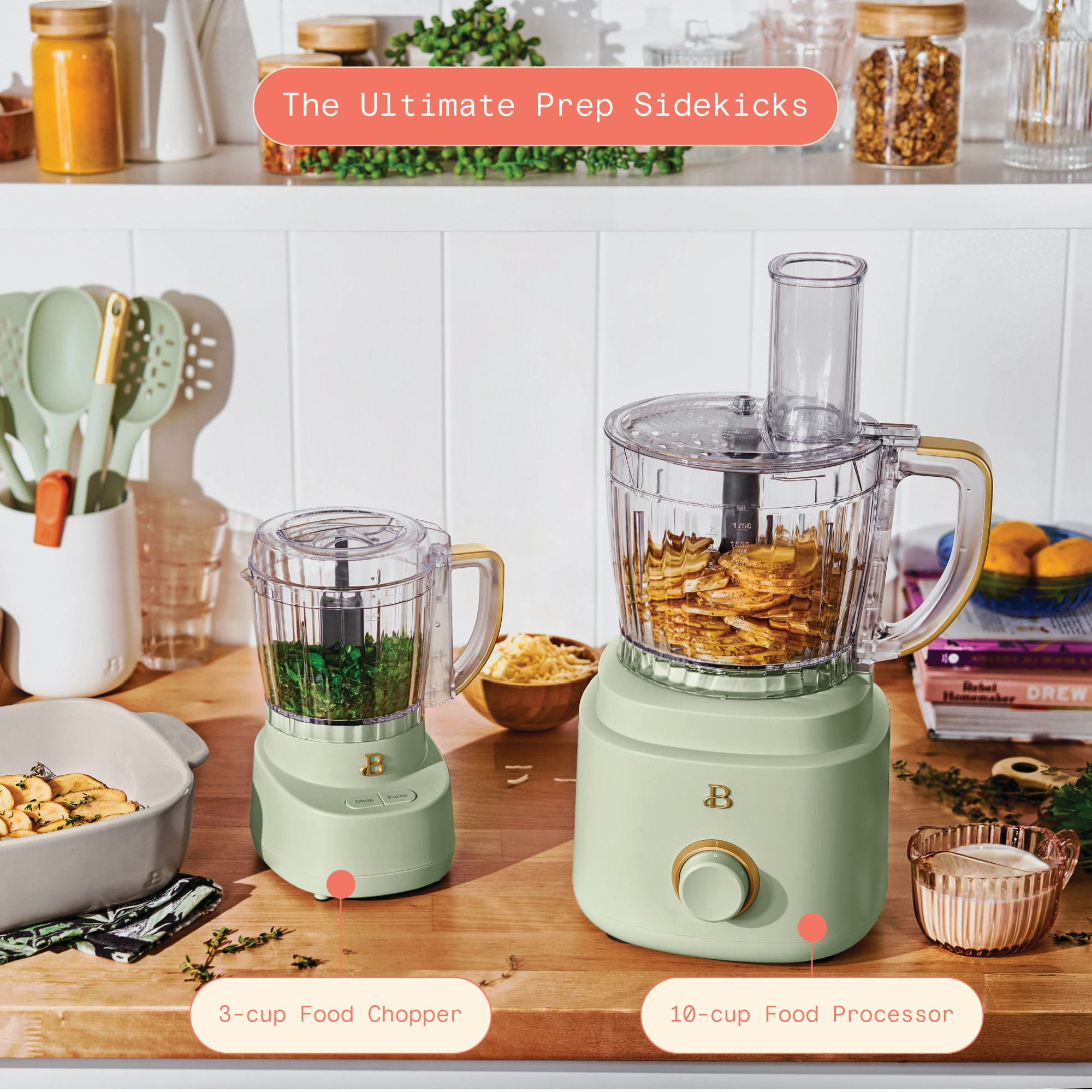 Beautiful 3-Cup Food Chopper, Sage Green by Drew Barrymore