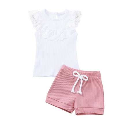 

Girls Outfits Toddler Kids Baby Girls Solid Lace T Shirt Tops+ Knit Shorts Clothes Set Toddler Girl Outfits(Size:4-5 Years)