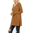 thumbnail image 2 of J. METHOD Women’s Knit Sweater Long Sleeve V-Neck Thermal Waffle Warm Casual Tunic Pullover Side Slit Knitted Top NEWT395 Coffee M, 2 of 5