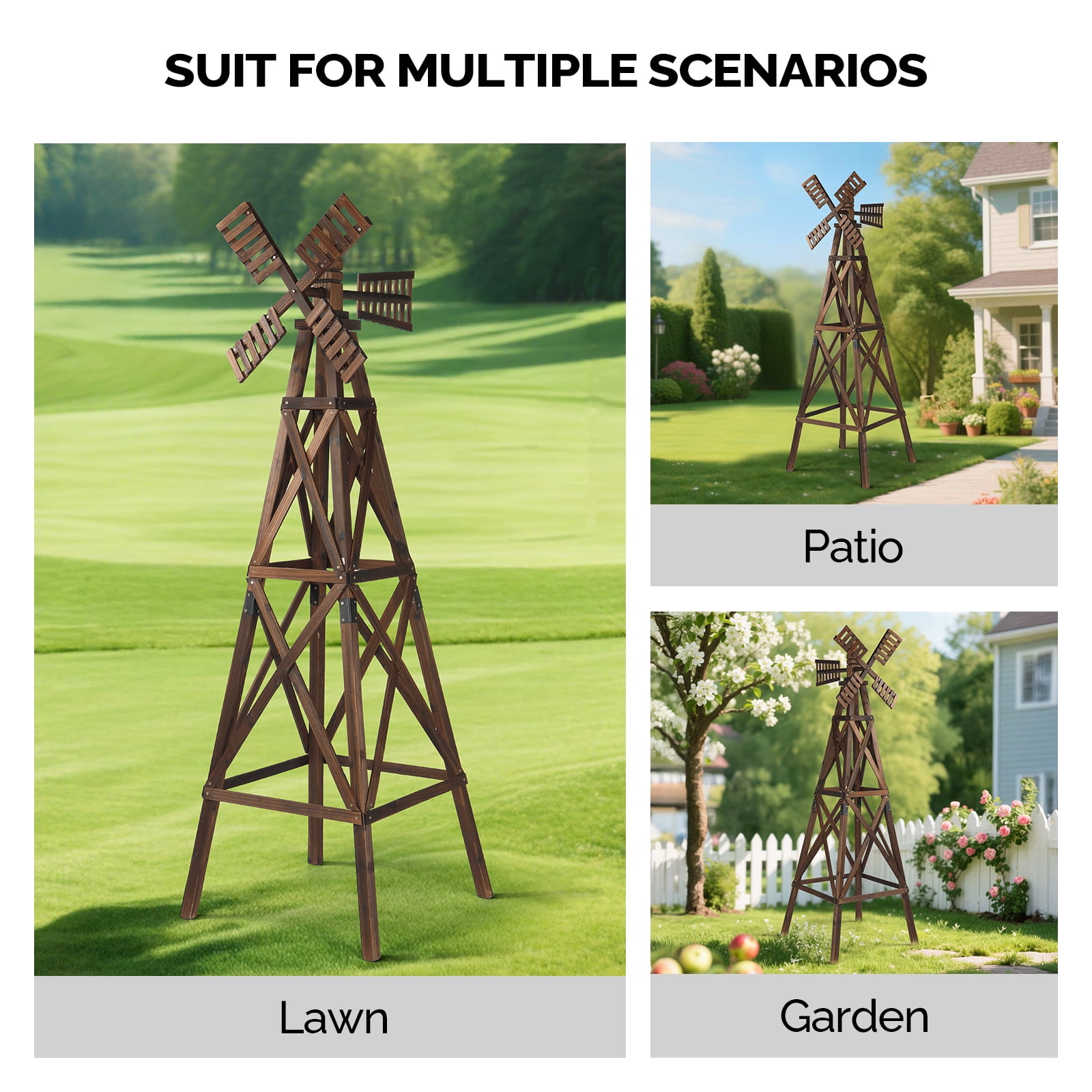 Ktaxon 7ft Large Carbonized Wooden Windmill, 2-Tier Cross Lattice