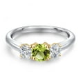 thumbnail image 3 of Gem Stone King 925 Silver and 10K Yellow Gold Green Peridot and Lab Grown Diamond Engagement Ring for Women | 1.09 Cttw | Round 5MM | Gemstone August Birthstone | Size 6, 3 of 6