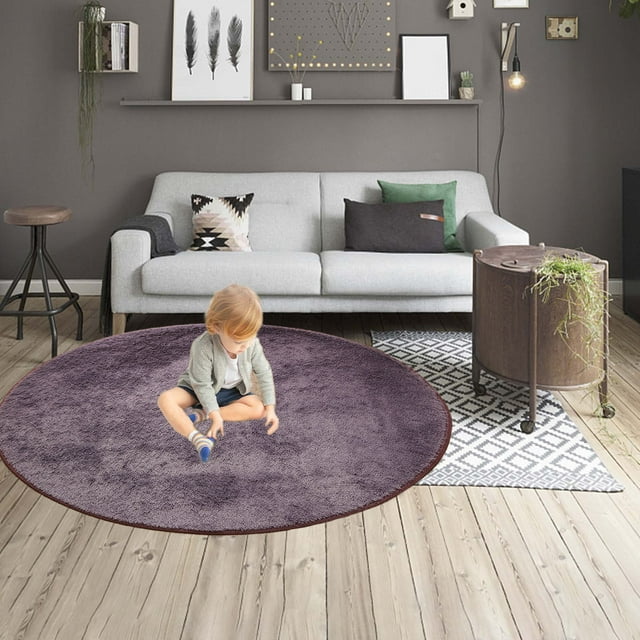 Round Short Hair Area Rug, 40-Inch Non-Shedding & Washable Low Pile Carpet for High Traffic Living Room Bedroom, Easy Care Rubber Backing Non-Slip Floor Mat