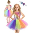 thumbnail image 1 of Toddler Baby Tulle Dress Rainbow Outfit Birthday Princess Party Little Girls Sequin Tutu Skirts Special Occasion 2-10T, 1 of 10