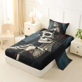thumbnail image 2 of Homewish Black Skeleton Bride Twin Sheets for Kids, Teal Vintage Romantic Rose Bedding, 3 Pieces, 1 Flat Sheet, 1 Fitted Sheet and 1 Pillowcase, 2 of 5