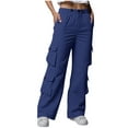 thumbnail image 2 of ITSAME Womens Cargo Pants, Wide Leg Multi-Pockets Elastic Waist Athletic Hiking Outdoor Trousers Blue 2XL, 2 of 8