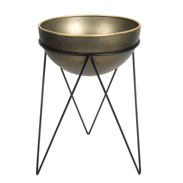 Set of 2 Black and Gold Decorative Planter Bowls with Stand 23.25