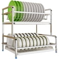 thumbnail image 1 of Kitchen Dish Rack, Wall Mounted Stainless Steel Large Dish Drying Rack with Drainboard Set Dish Drainer, Black Dish Racks for Storage Plates Bowls Cups Vegetables and Fruits (Black 2 Tier), 1 of 3