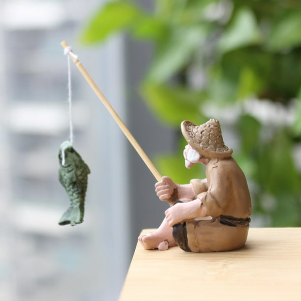 Miniature Sculpture Handmade Resin Fishing Old Man Statue Fish