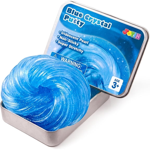 Joyfy 4.2oz Blue Glitter Crystal Putty, Non-Sticky Sensory Slime for Kids and Adults, Squishy Stress Relief Toy for Christmas & Birthday Gifts
