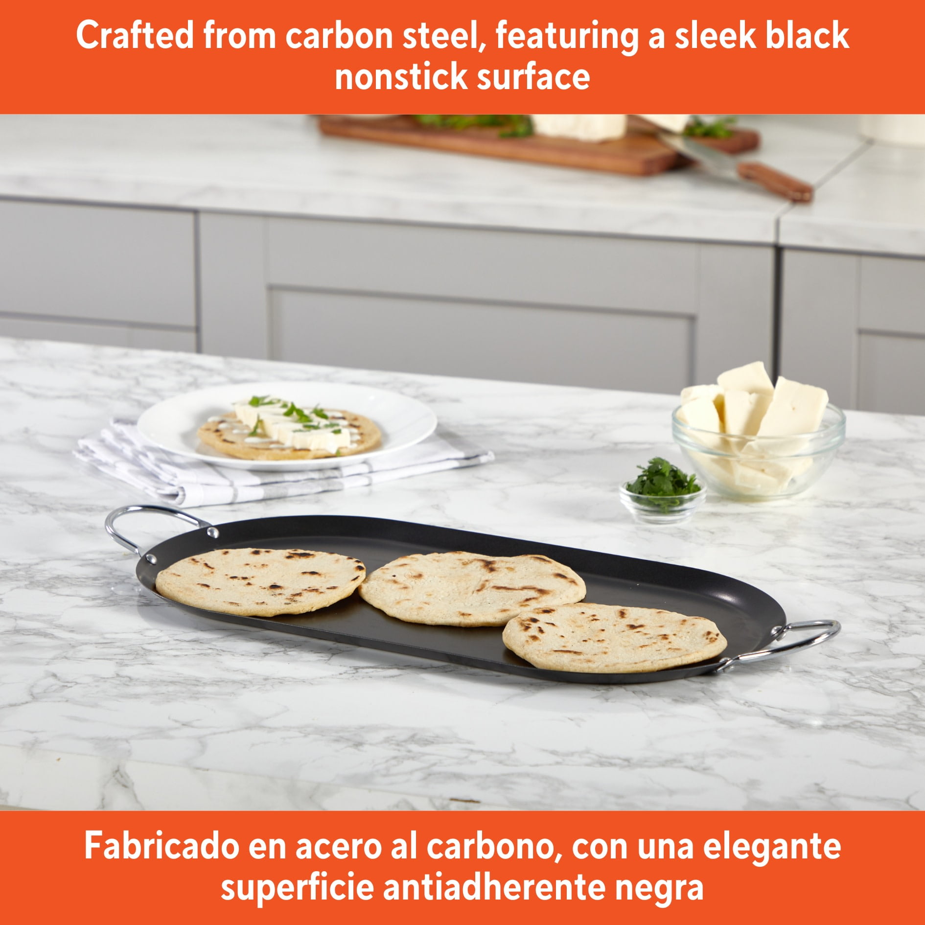 IMUSA 17in Carbon Steel Nonstick Oval Comal with Metal Handles, Black