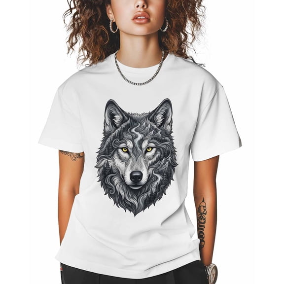 Women's Graphic T-Shirt White M Women's Tops Wolf Forest Crew Neck Short Sleeve Shirts for Women