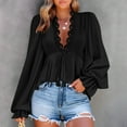 thumbnail image 3 of QQAMB Women's Blouse Lace Solid Color Long Sleeve Top Tie Front Blouses V-Neck Lantern Shirts, 3 of 8