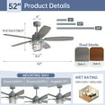 thumbnail image 6 of Sofucor 52 inch Ceiling Fan with Light 5 Wood blads with 2 colors, Dimmable, Reversible, Quiet Motor, 6 of 13