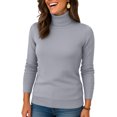 thumbnail image 5 of Nokdvo Women Turtleneck Fashion Knit Long Sleeve Solid Color Sweaters Fall Winter Casual Loose Ribbed Pullover Top,Light Gray M, 5 of 5
