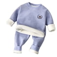 thumbnail image 3 of Asxite Toddler Fall Outfits Solid Fleece Crewneck Top Straight Leg Pants Casual Loose Fashion 2 Piece Set 7T, 3 of 7