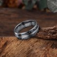 thumbnail image 3 of JQUEEN Damascus Steel Ring for Men Meteorite & Guitar String Inlay 8mm Domed Wedding Band Comfort Fit, 3 of 5