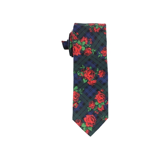 bar III Mens Rose Tartan Plaid Self-tied Necktie navygrn One Size