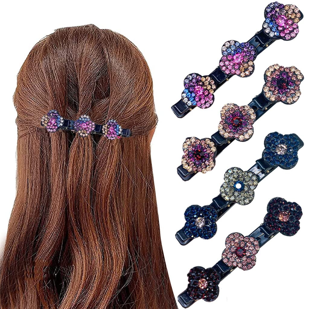 4PCS Sparkling Crystal Stone Braided Hair Clips Rhinestone Duck Billed