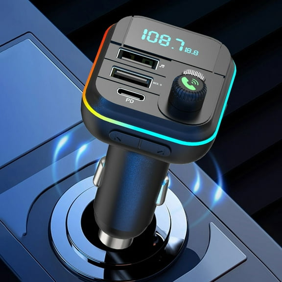 Fast Car Charger USB C,Bluetooth Car Adapter, Wireless Handsfree Call, FM Transmitter Radio Receiver, QC3.0 & Type-C Car Charger, 7 Color Backlit with LED Displays, Hi-Fi Audio & Clear Calls