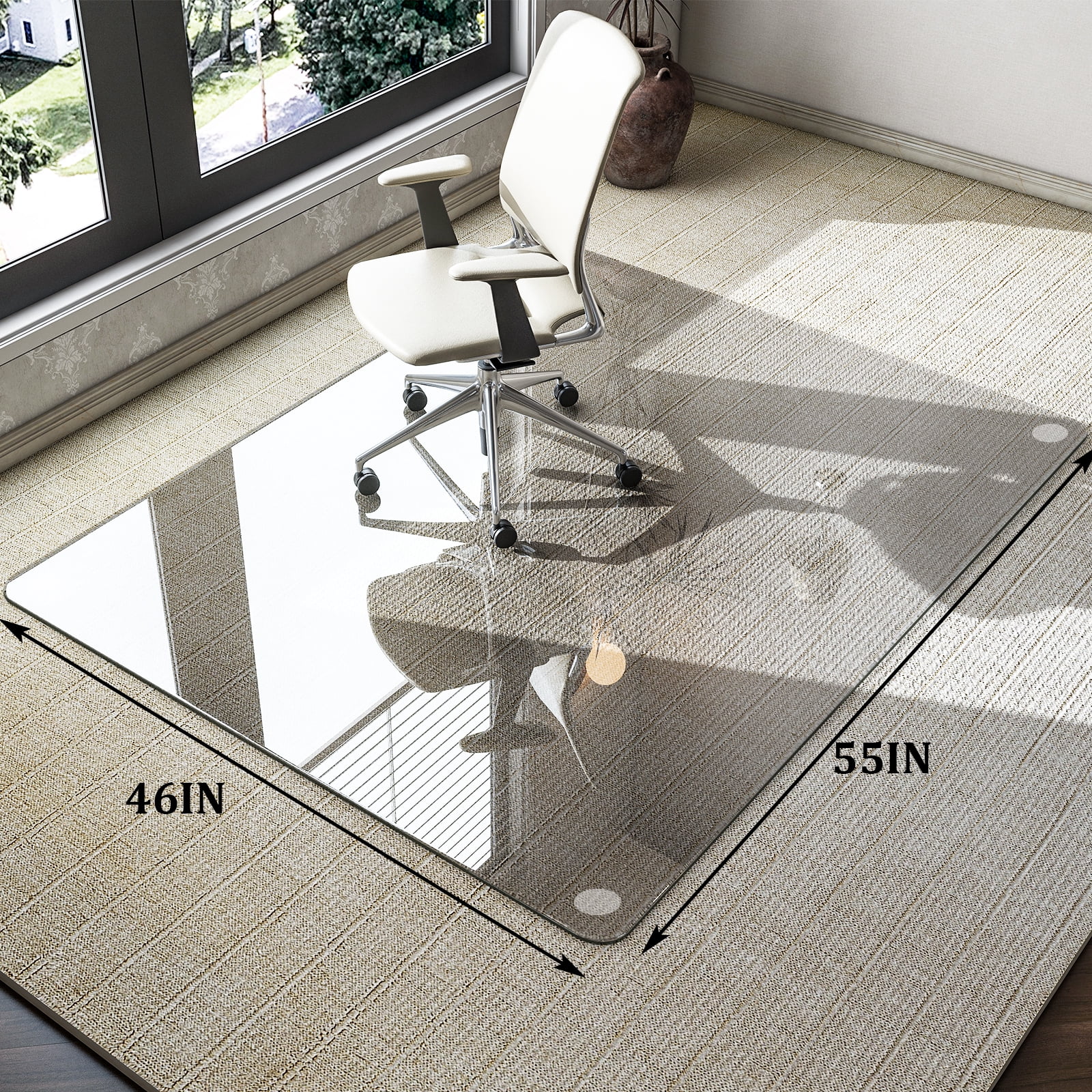 SHATTERVIEW 46"x55" Office Chair Mat Tempered Glass Mat for Carpeted Floors,Clear