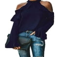 thumbnail image 1 of Women‘s Halter Cold Shoulder Slim Fit Long Sleeve Tee Tops, 1 of 3