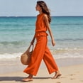 thumbnail image 7 of 2 Piece Sets for Women Linen Sleeveless Ruffle Top and Wide Leg Pants Matching Lounge Sets Vacation Travel Airport Outfits, 7 of 7