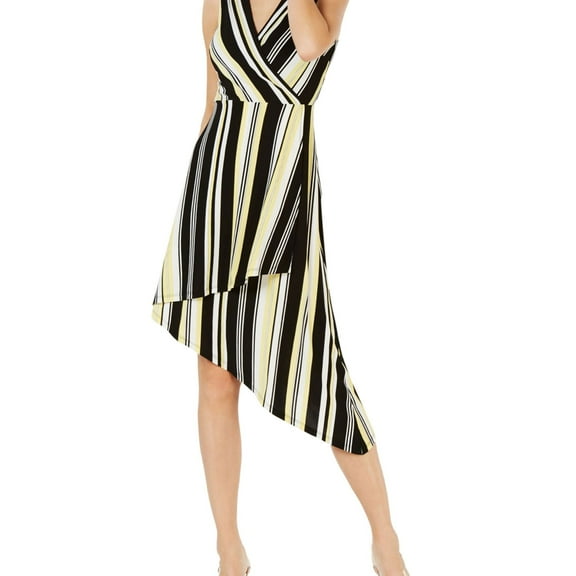 I.N.C Womens Striped Wrap Dress, Black, Large