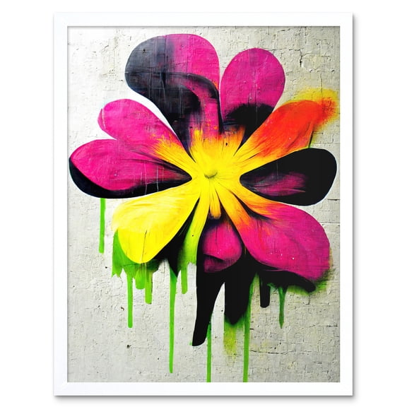 Vibrant Street Art Graffiti Spray Paint Flower On Wall Art Print Framed Poster Wall Decor 12x16 inch