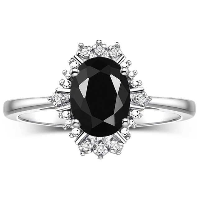 RYLOS Rings for Women Sterling Silver Ring with 7X5MM Oval Gemstone & Sparkling Diamonds October Onyx Jewelry Size 6