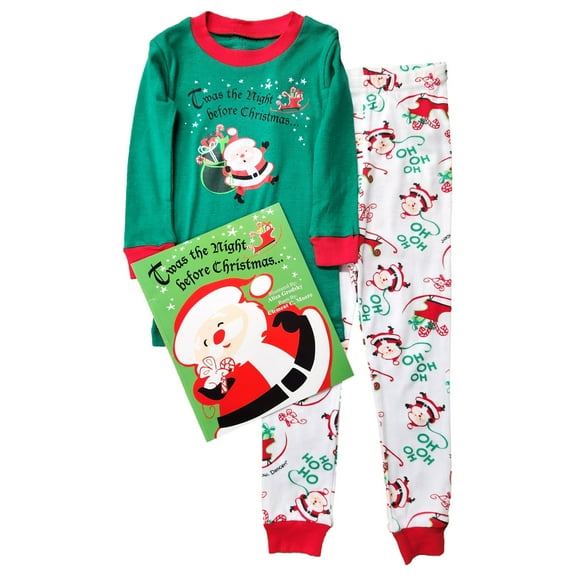 Toddler Boys Green 3-Piece Santa Christmas Pajamas & Book Set 2T