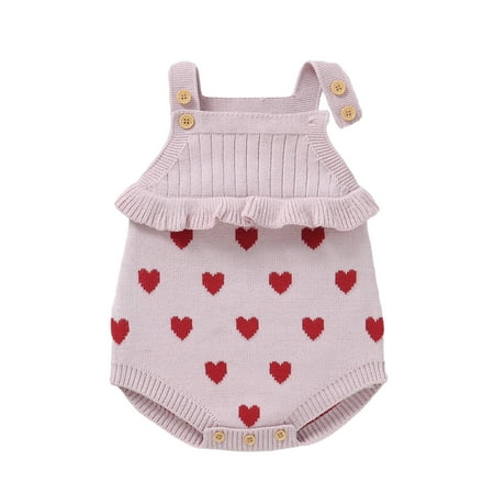 

WERNZATT Baby Girls Knitting Jumpsuit Heart Print Square Neck Sleeveless Sweater Overalls Valentine s Day Outfits