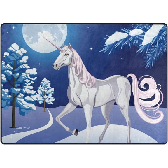 SKYSONIC Lightweight Carpet Mats Area Soft Rugs Floor Mat Rug Home Decoration for Kids Room Living Room 63 x 48 inches White Unicorn in A Snowy Night